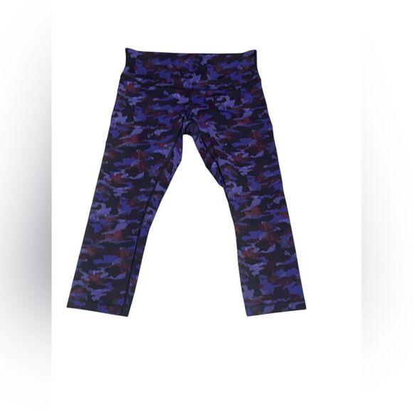 LULULEMON ATHLETICA blue black Wunder Under Crop III Camo Emperor leggings sz 8 - Picture 3 of 7